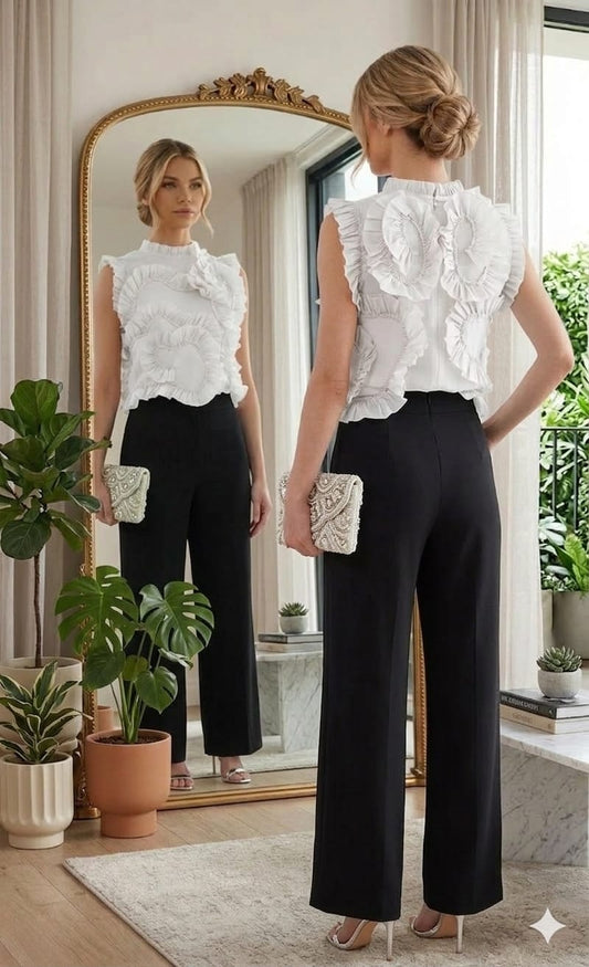 GRACIA MESH RUFFLE  TOP