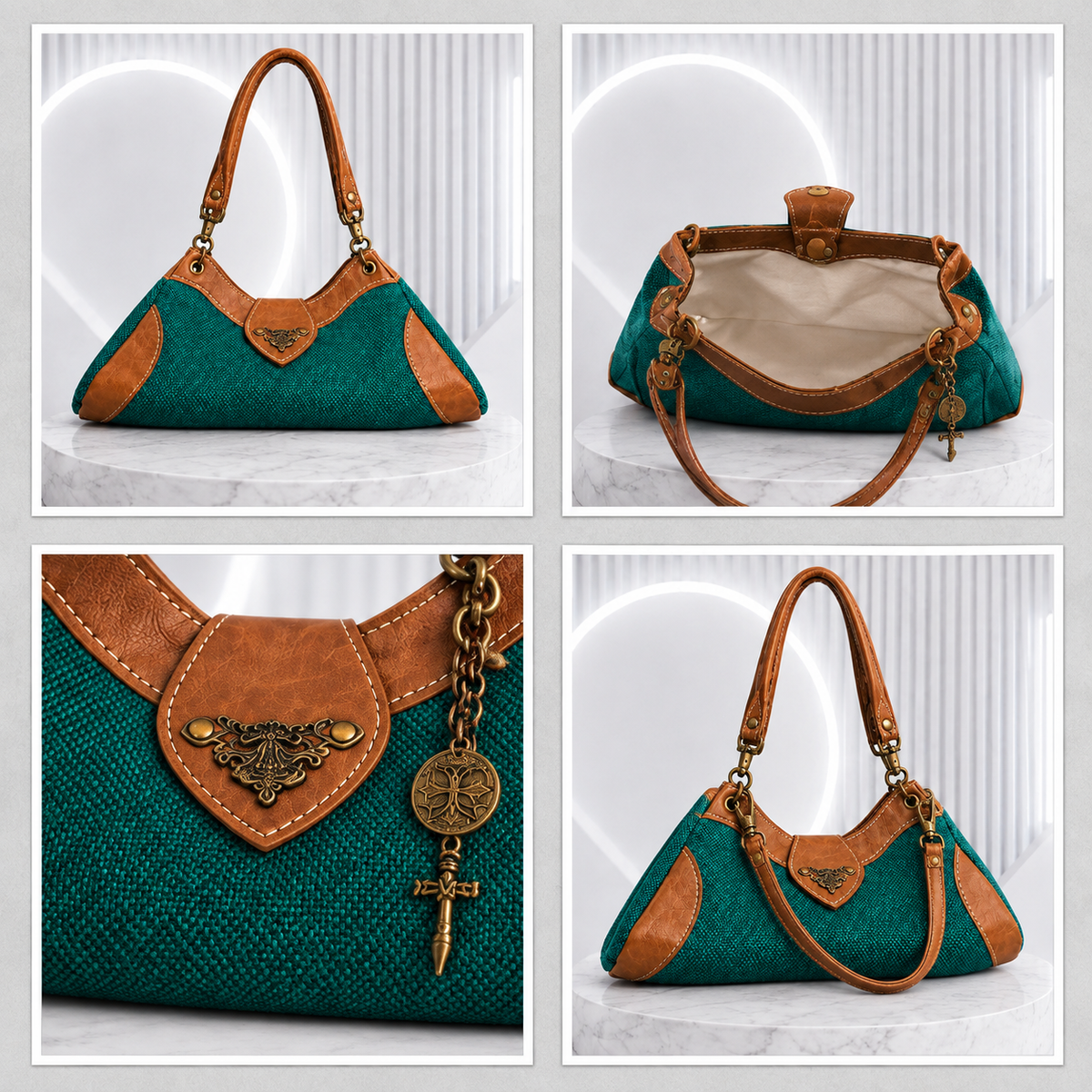 GREEN CHARM DETAIL HANDBAG