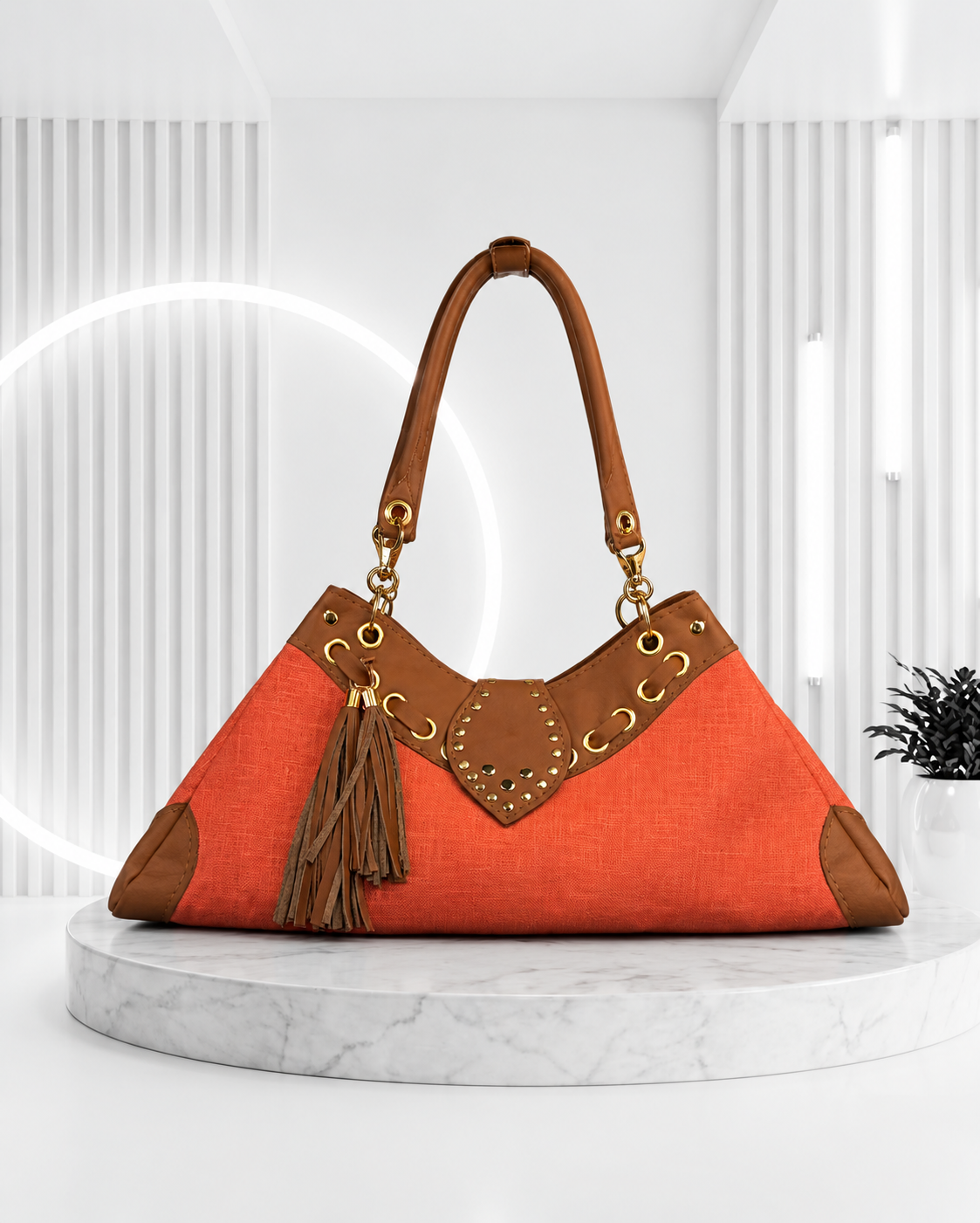 ORANGE TASSEL DETAIL HANDBAG