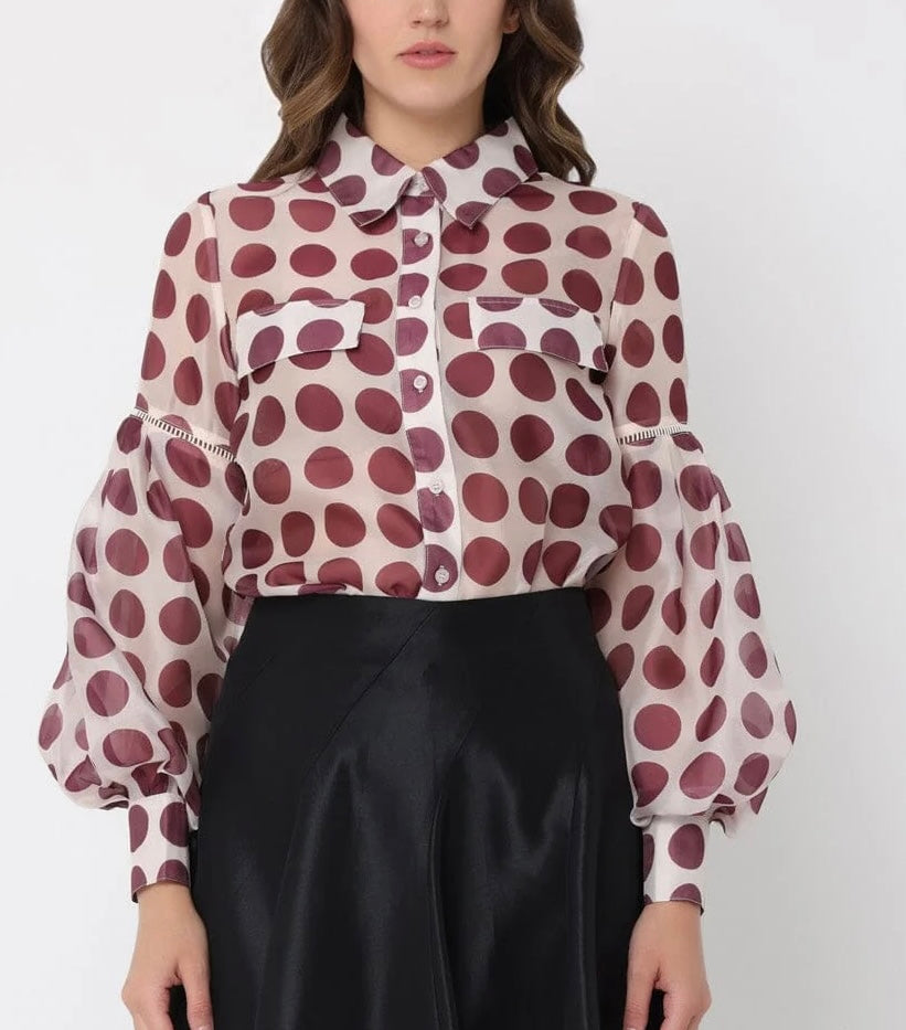 GRACIA BURGUNDY POLKA DOT TOP
