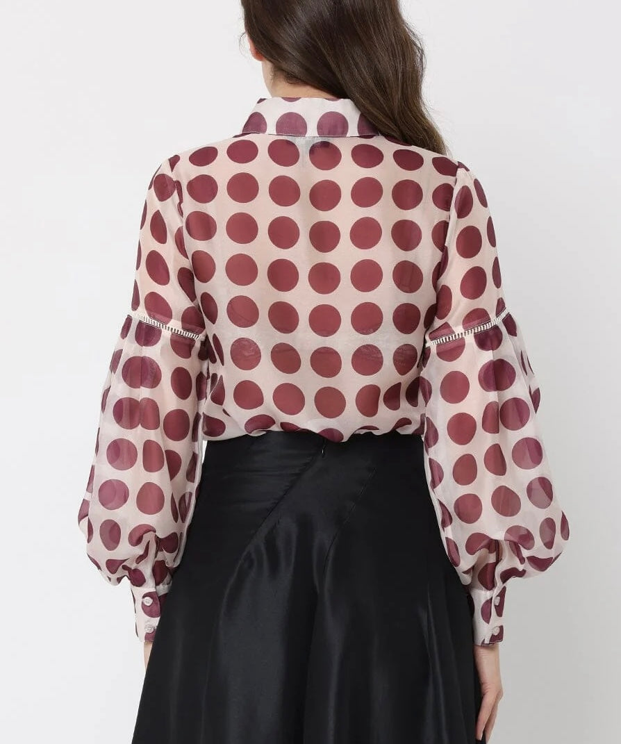 GRACIA BURGUNDY POLKA DOT TOP