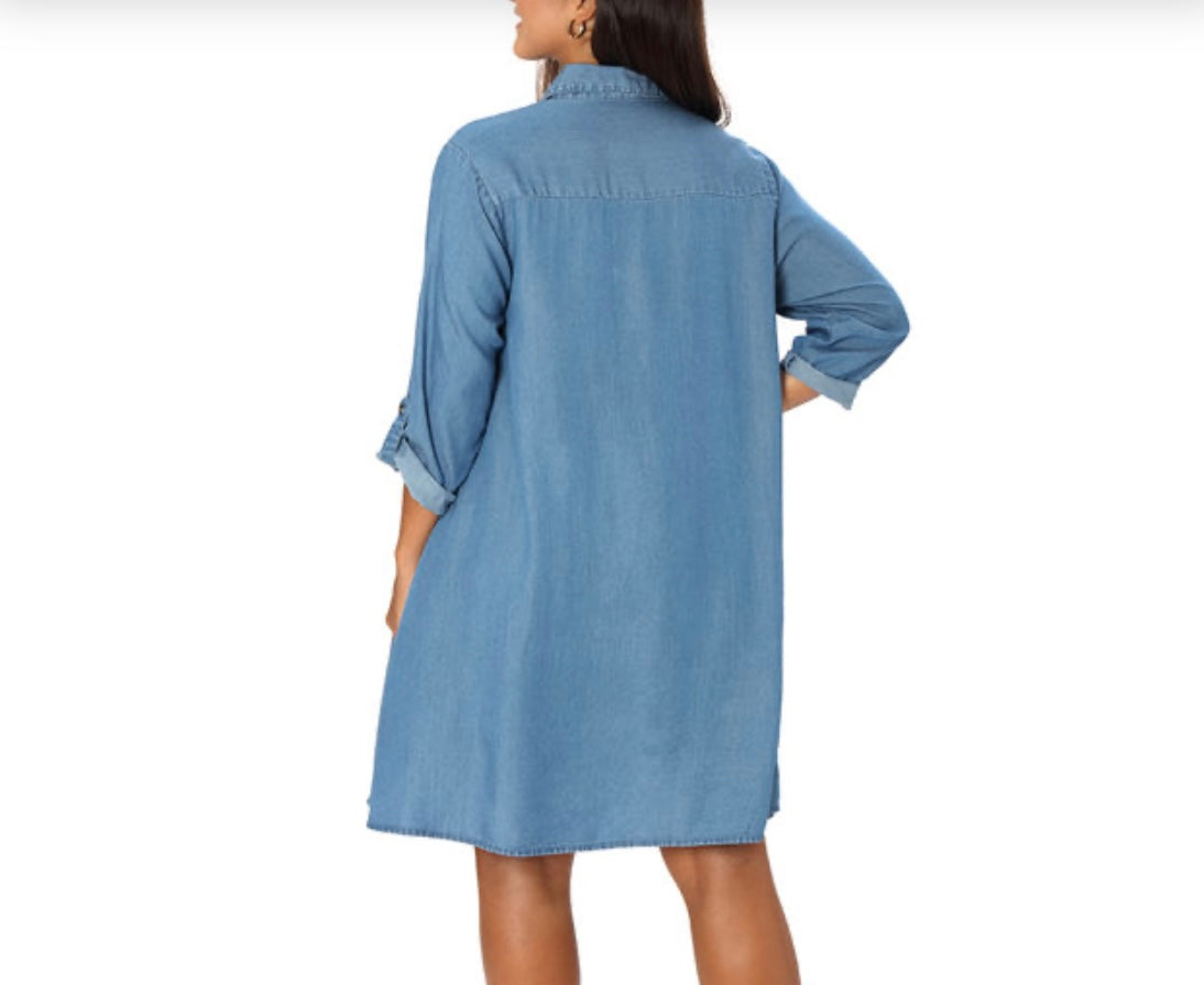 ROLL TAB SLEEVE SWING DRESS