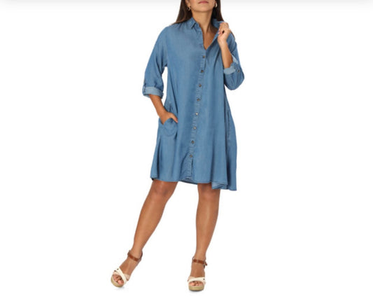 ROLL TAB SLEEVE SWING DRESS