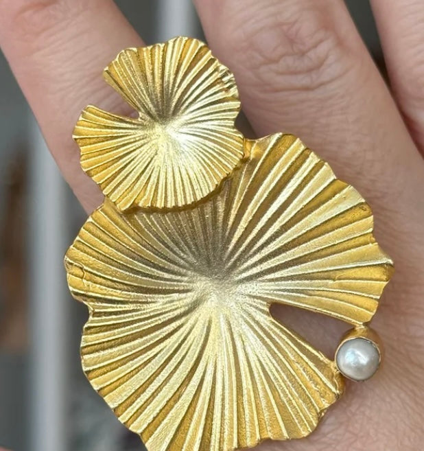 DOUBLE FLOWER PEARL RING