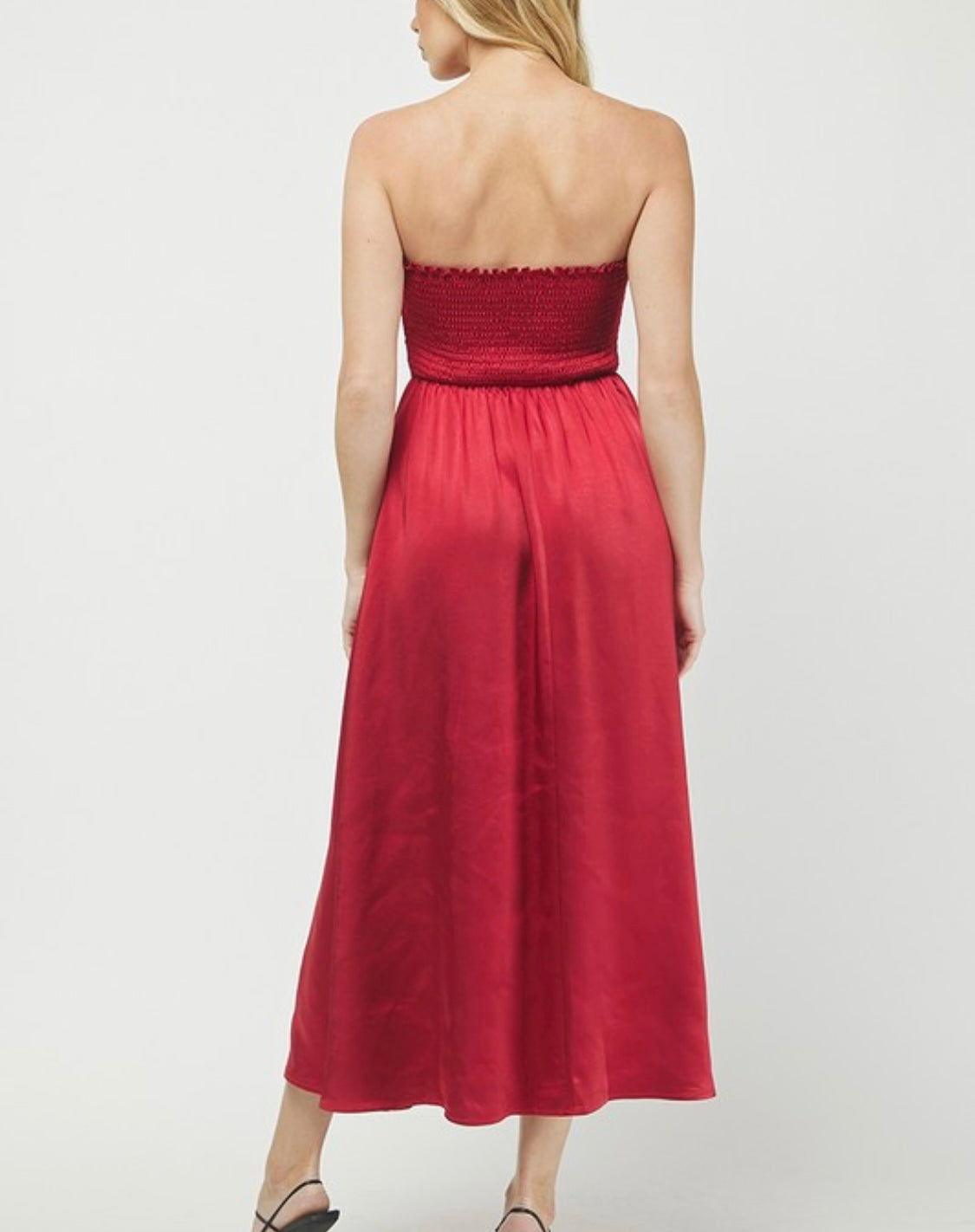 SATIN RUCHED BODICE MAXI TUBE DRESS