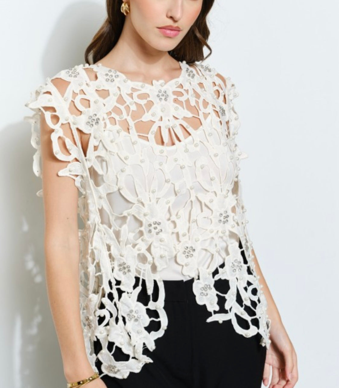 EMBELLISHED LACE CUT OUT TOP