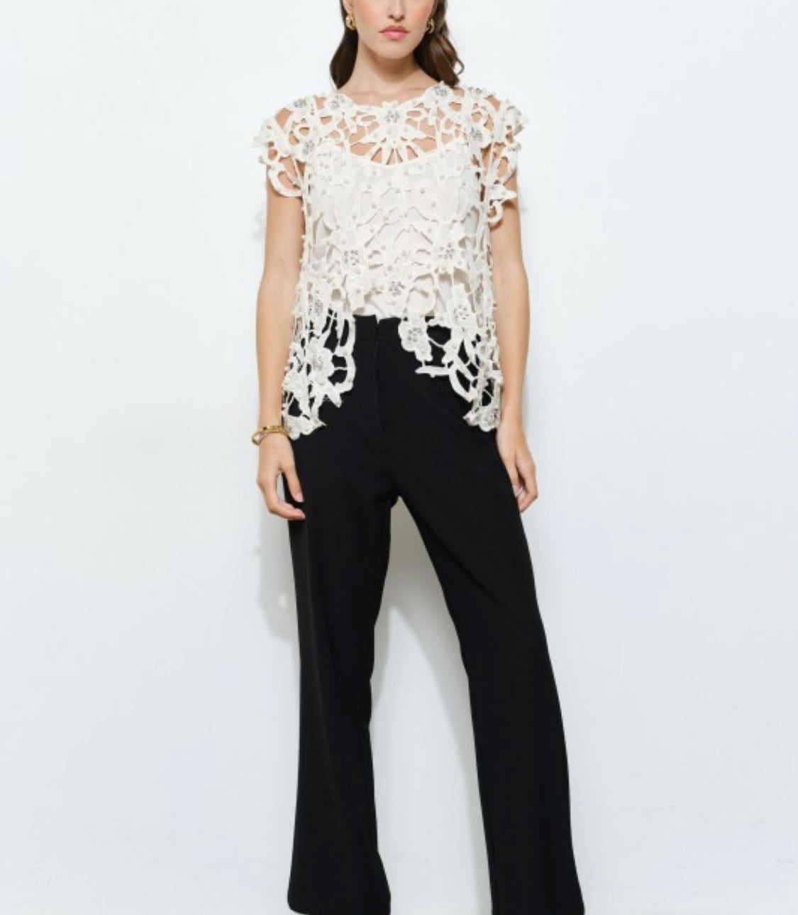 EMBELLISHED LACE CUT OUT TOP