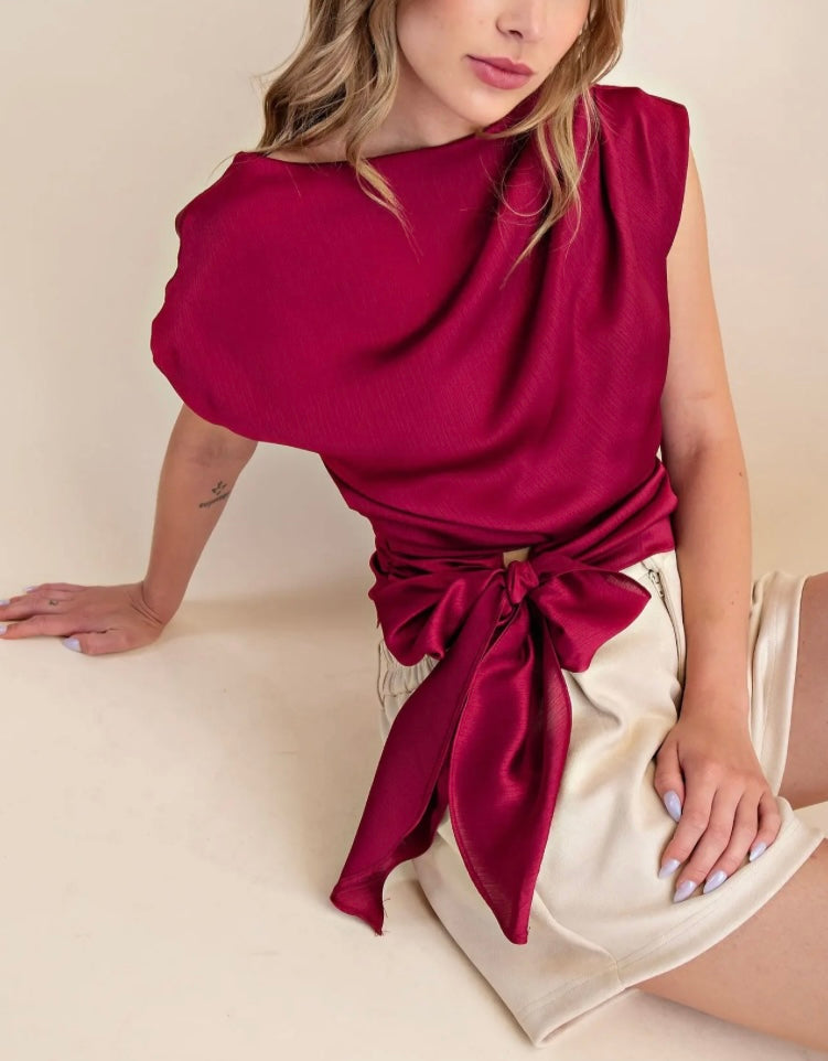 TIE WAIST SATIN TOP