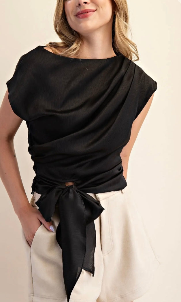 SATIN TIE WAIST TOP