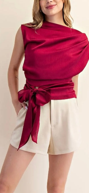 TIE WAIST SATIN TOP