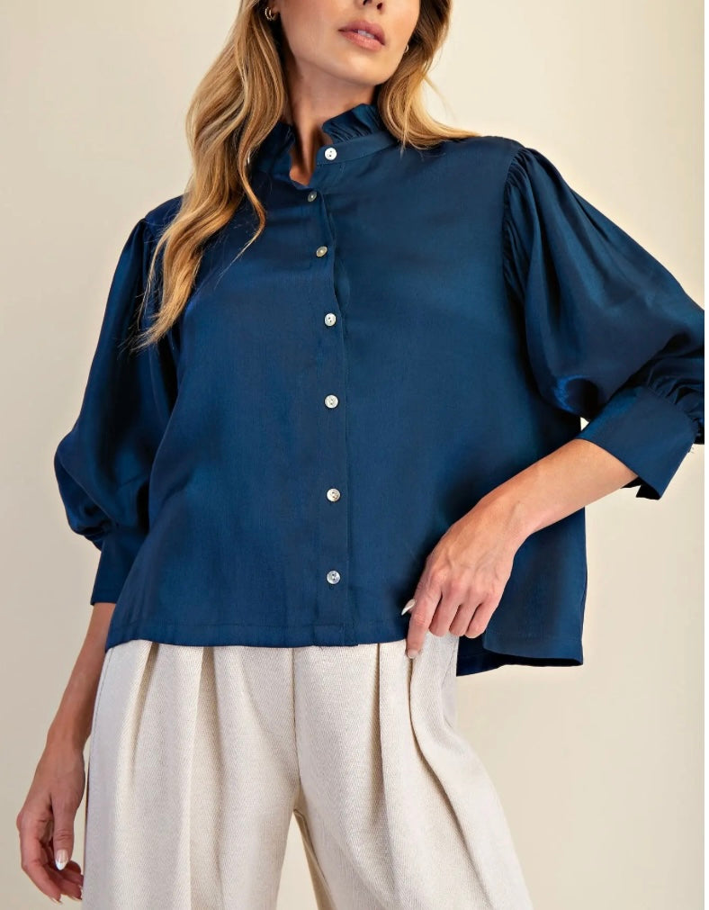 SATIN RUFFLE NECK TOP