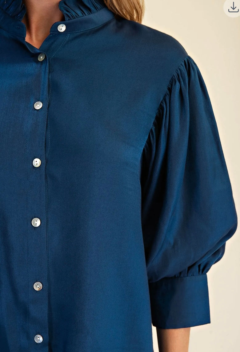 SATIN RUFFLE NECK TOP