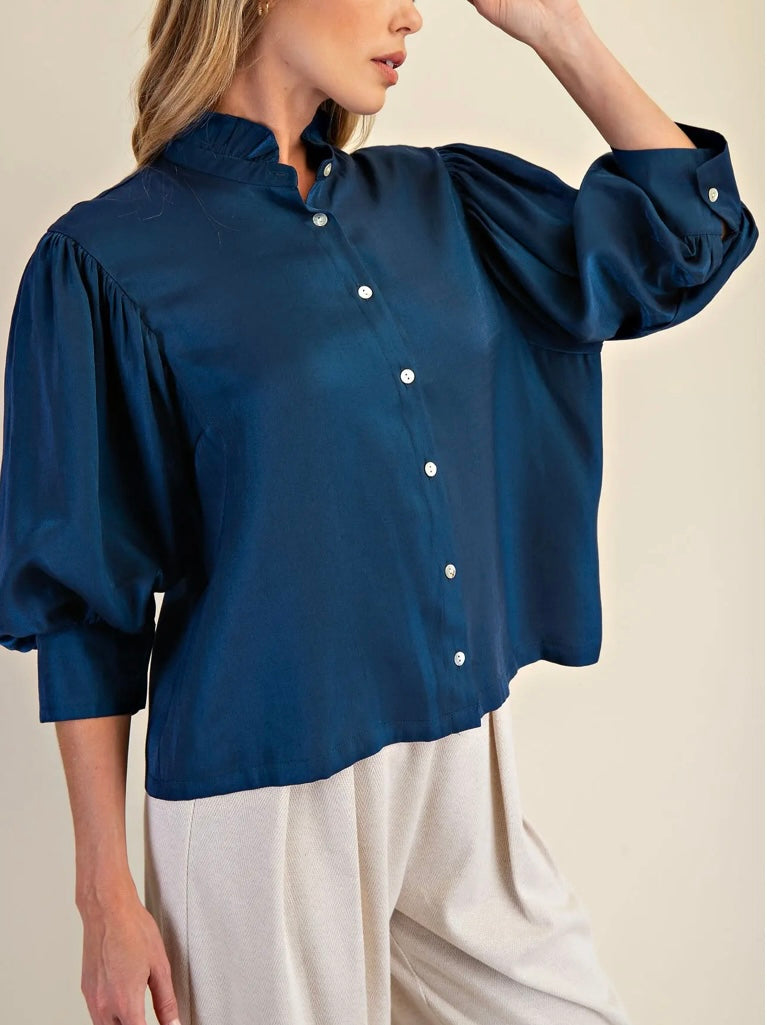 SATIN RUFFLE NECK TOP