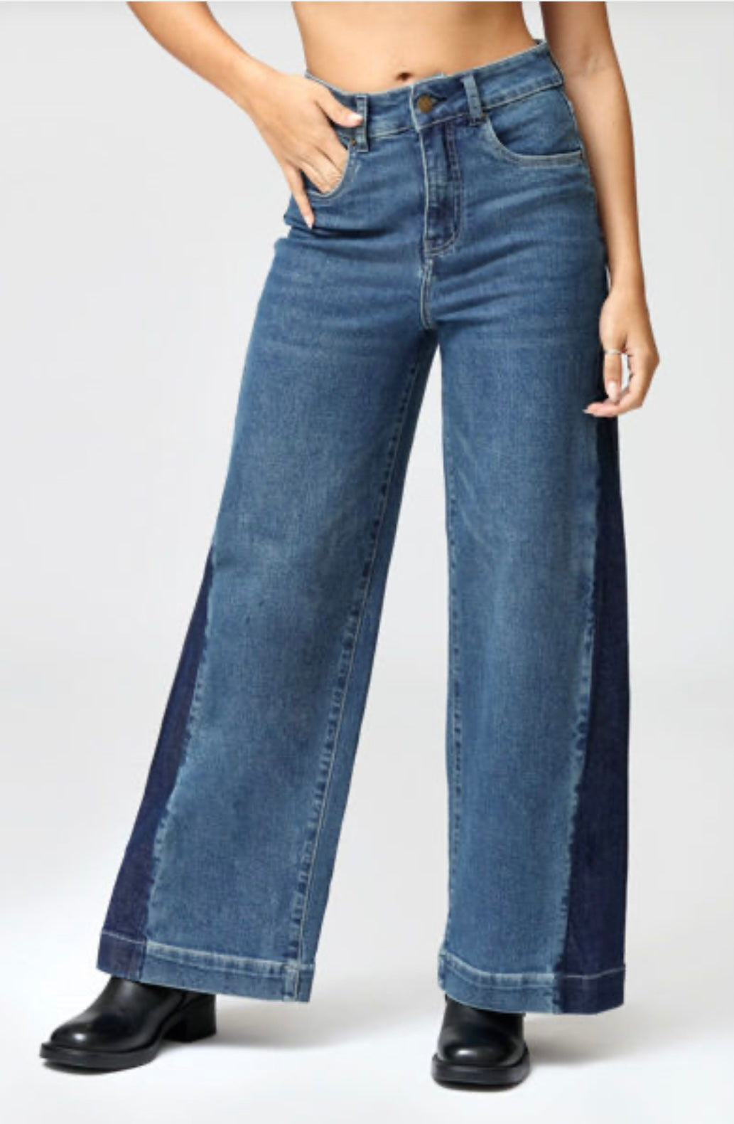 FUNKY SOUL WOMEN'S STRETCH MID RISE GODET PANEL WIDE LEG JEAN