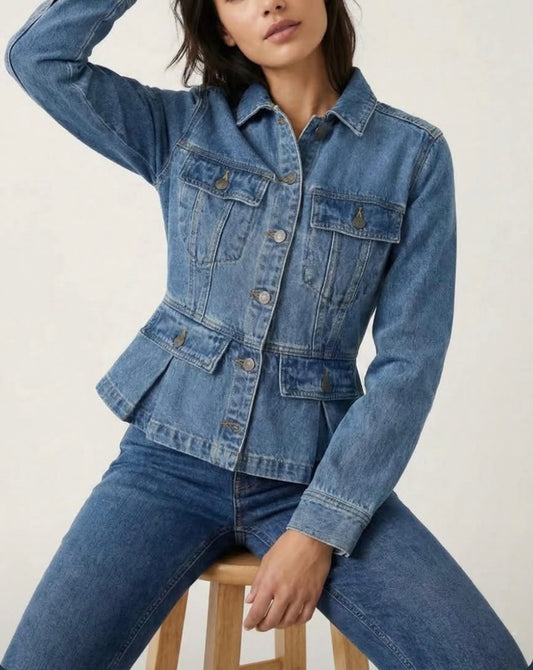 FUNKY SOUL LIGHT  WASH PEPLUM JEAN JACKET