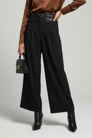 VEGAN LEATHER YOKE WAISTBAND PANT