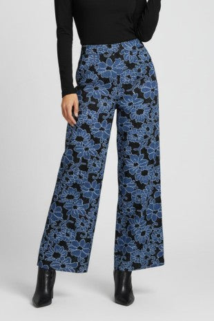 FLORAL DENIM WIDE LEG PANT