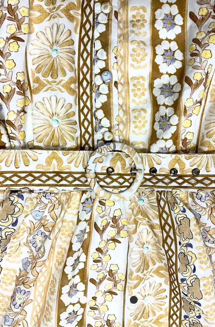 BELTED FLORAL EMBROIDERED HALTER DRESS