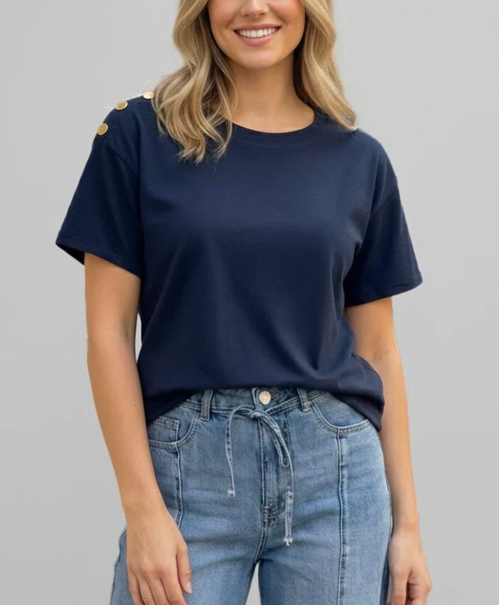 FUNKY SOUL SHOULDER BUTTON KNIT TOP