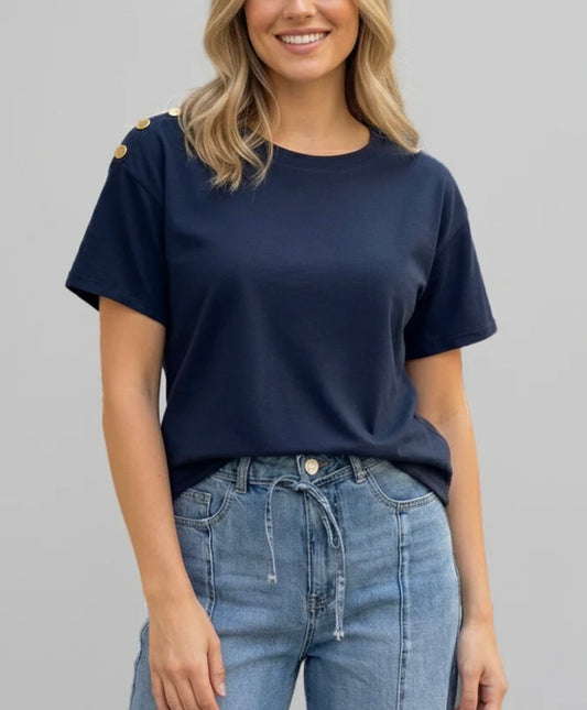 FUNKY SOUL SHOULDER BUTTON KNIT TOP