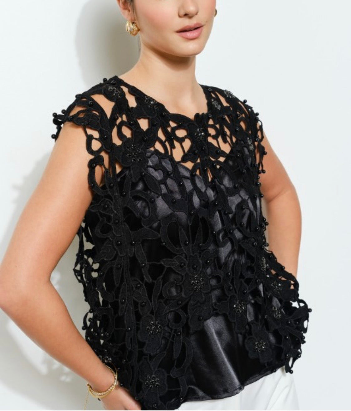 LACE CUT OUT EMBELLISHED TOP