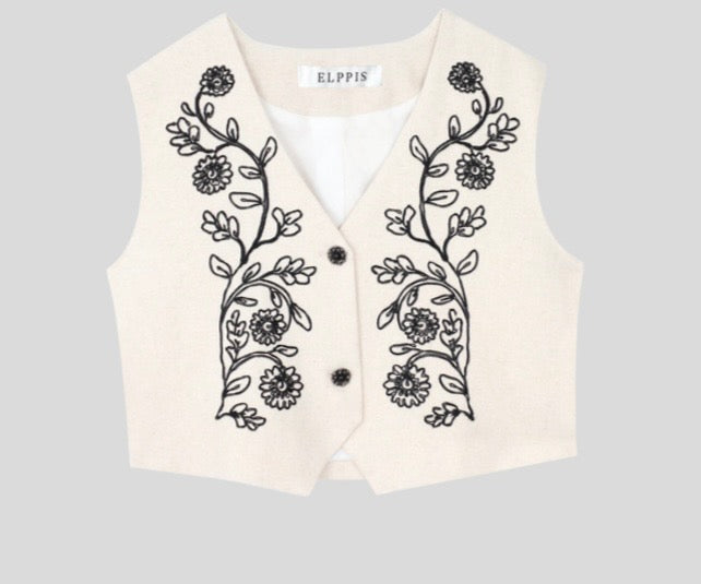 EMBROIDERED BUTTON FRONT VEST