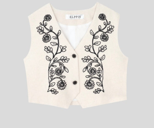 EMBROIDERED BUTTON FRONT VEST