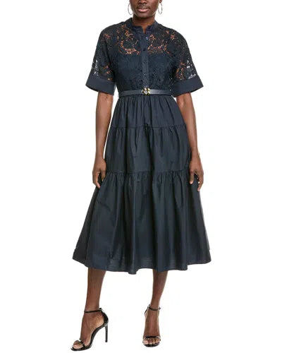 GRACIA NAVY LACE BODICE BELTED DRESS