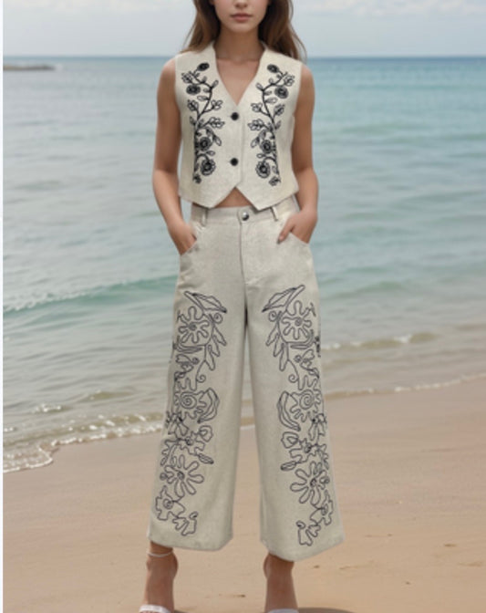 EMBROIDERED BUTTON FRONT VEST
