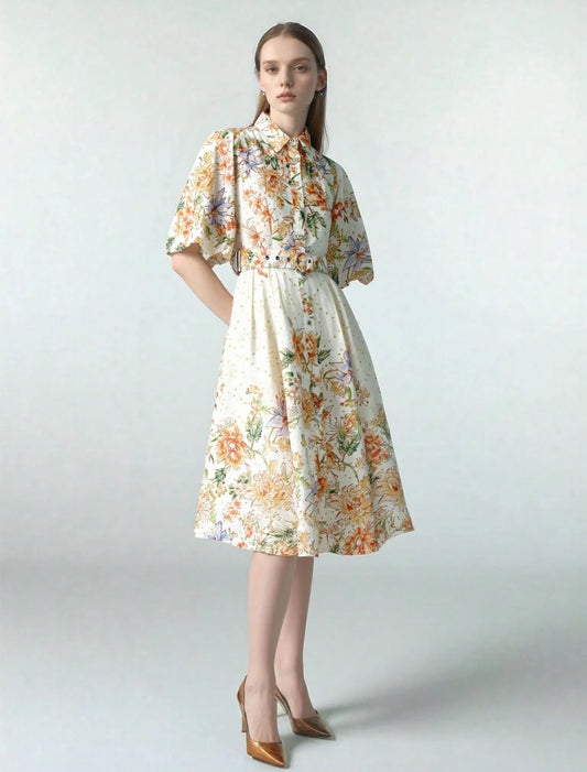 FLORAL PRINT EYELET  DRESS