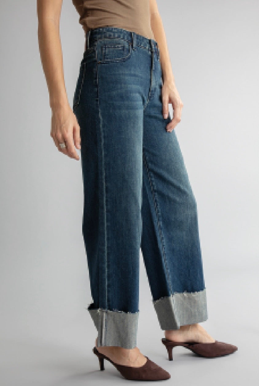 FUNKY SOUL WOMEN'S WIDE CUFF STRAIGHT LEG JEAN