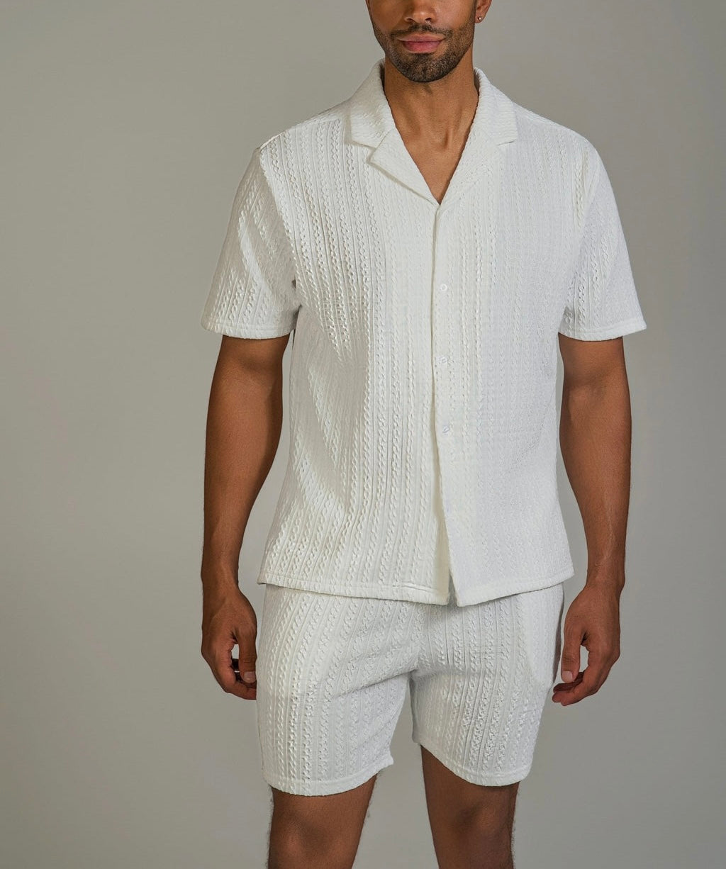 MOJITO WHITE SHORT SLEEVE TEXTURED SHORT SET