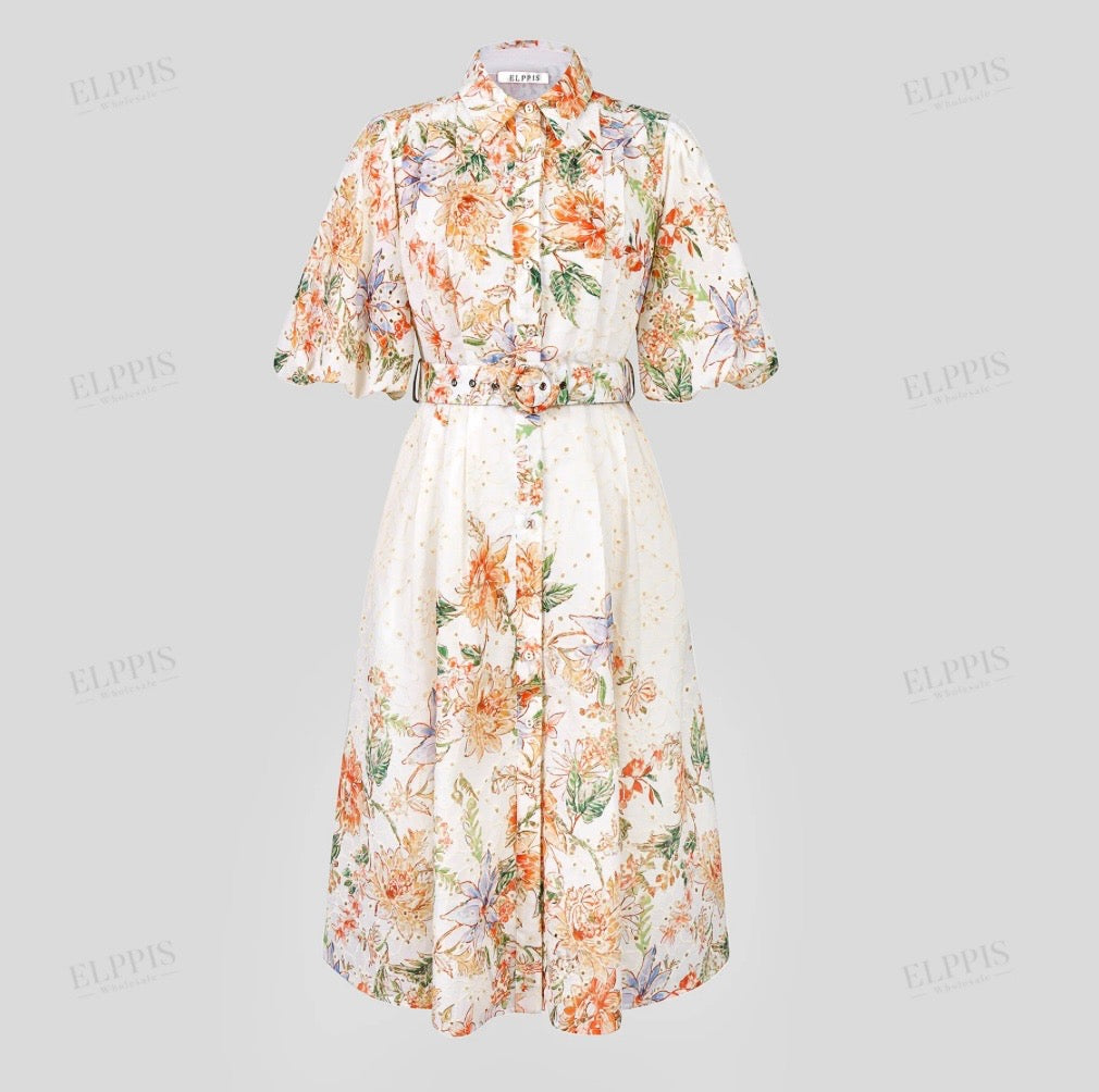 FLORAL PRINT EYELET  DRESS