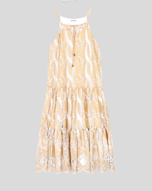 SLEEVELESS TIERED EMBROIDERED DRESS