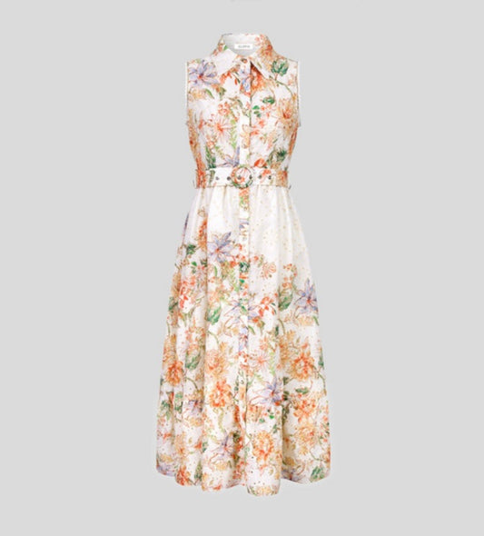 FLORAL PRINT EYELET TANK DRESS