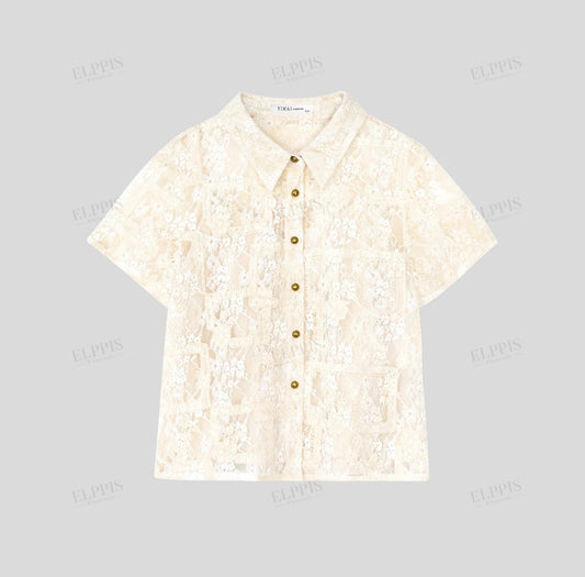 CROPPED EMBROIDERED GEOMETRIC MESH TOP