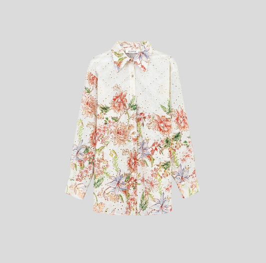 FLORAL PRINT EYELET BUTTON FRONT TOP