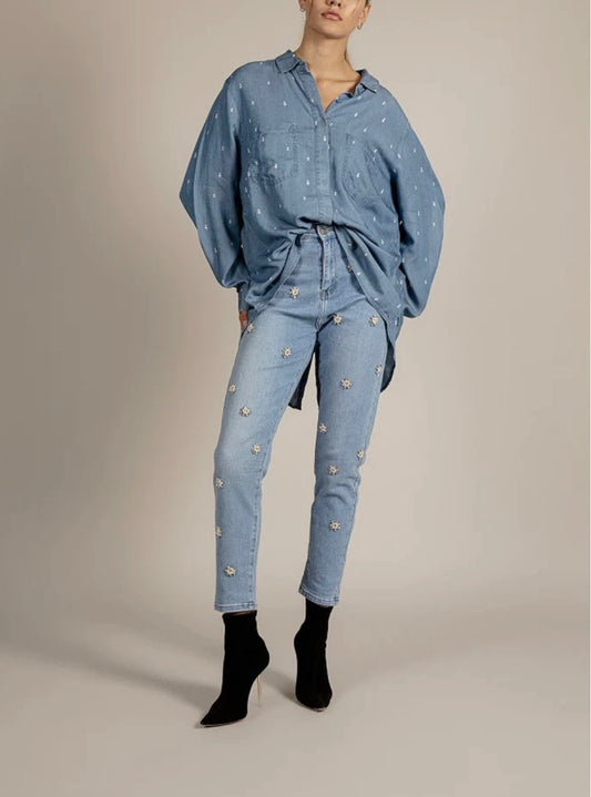 FUNKY SOUL WOMEN'S BEADED STRETCH MID RISE SKINNY JEAN