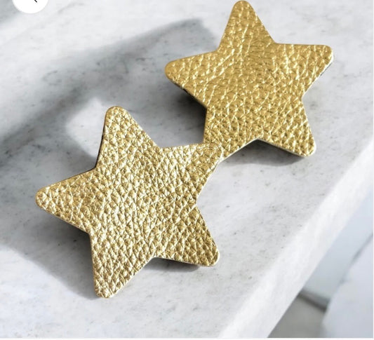 METALLIC GOLD LEATHER STAR STUD EARRINGS