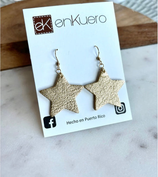 METALLIC GOLD LEATHER STAR EARRINGS