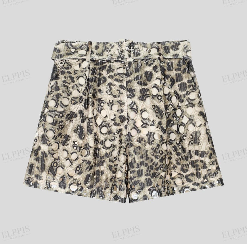 LEOPARD BELTED SHORTS