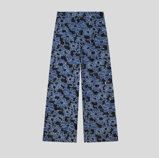 FLORAL DENIM WIDE LEG PANT