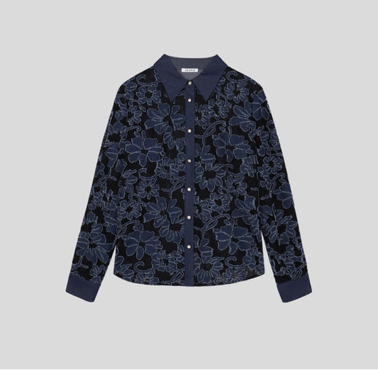 FLORAL DENIM BUTTON FRONT TOP