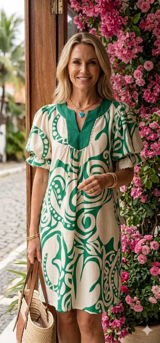 VESTIDO CUELLO EN V MANGA LARGA