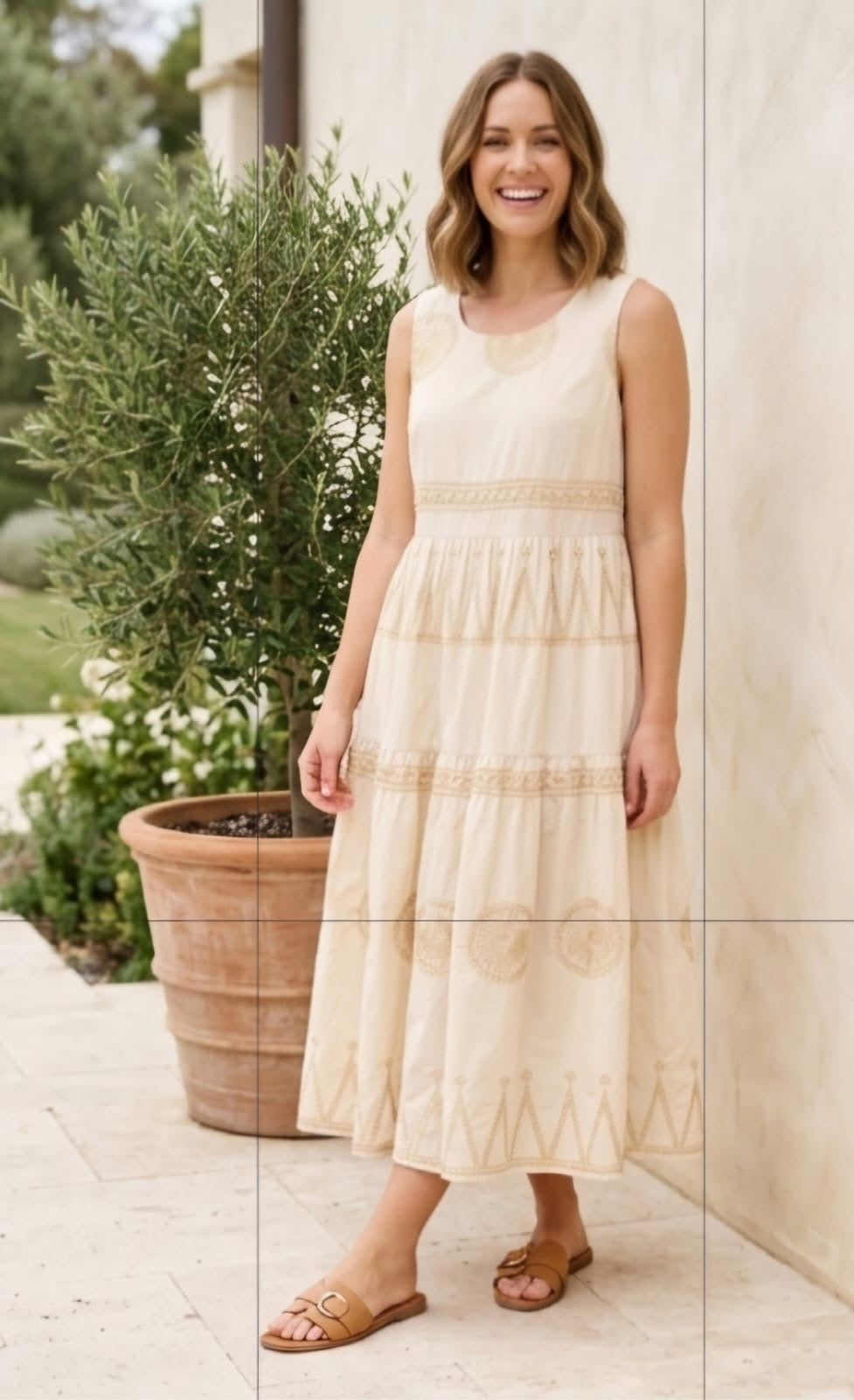 EMBROIDERED SLEEVELESS MIDI DRESS