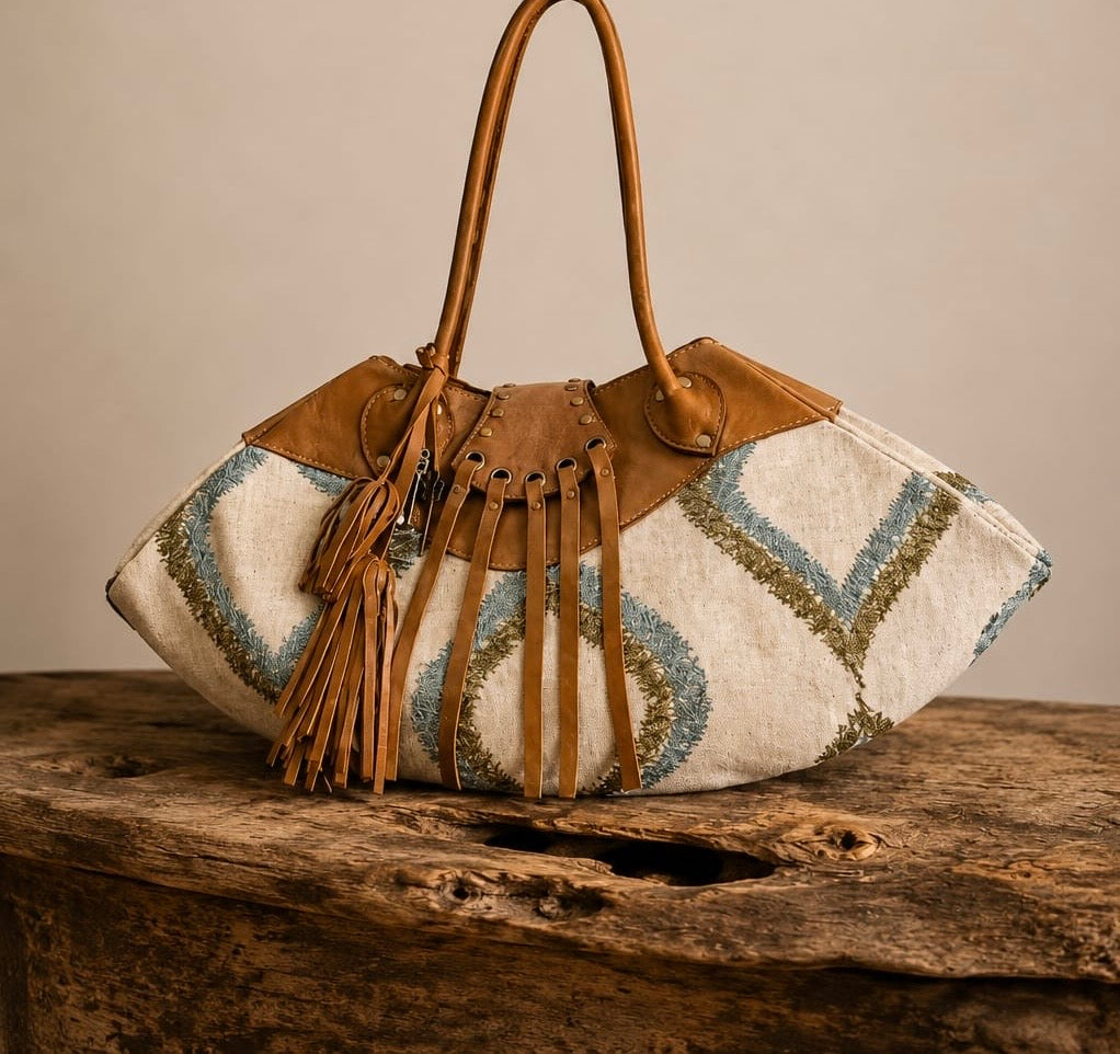 CREAM BOHO HANDBAG .,.