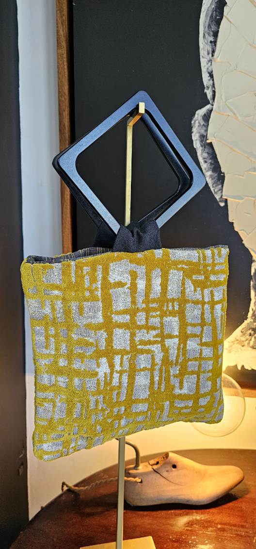 MOTA MUSTARD FLOCKING REVERSIBLE SQUARE HANDLE HANDBAG